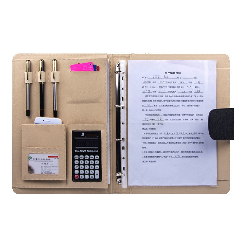 ဂဏန်းတွက်စက်ဖြင့် PU Leather A4 Ring Binder အစုစု ဖိုလ်ဒါ