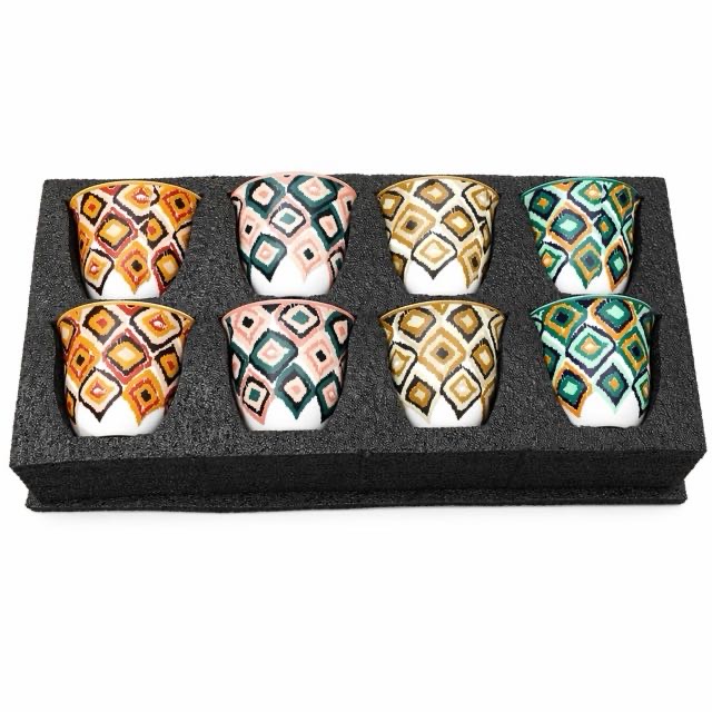 ကော်ဖီလက်ဖက်ရည်အတွက် Boho Geometric Ceramic Cup 8Pcs လက်ဆောင်အစုံ