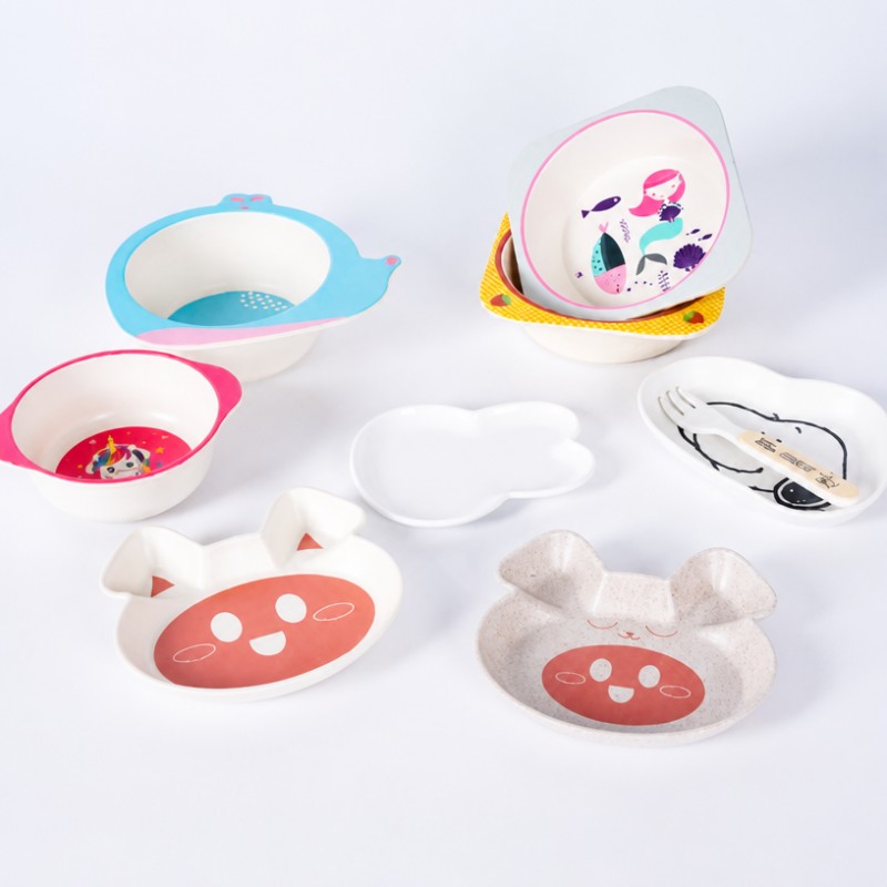 စိတ်ကြိုက် Bamboo Fiber Kids ပန်းကန် ကာတွန်း Toddler Tableware