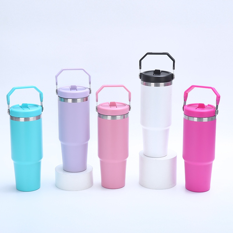 စိတ်ကြိုက်လက်ကိုင် Straw Stainless Steel Insulated Car Tumbler