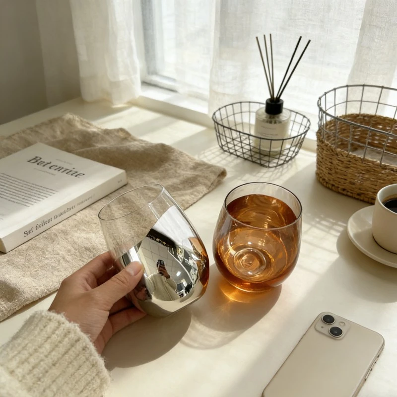Multi Finish Half Plated Stemless Wine Glass