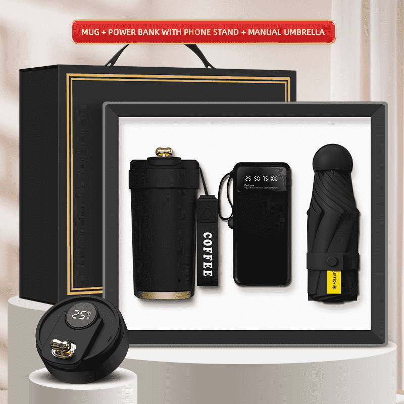စိတ်ကြိုက်လိုဂို 3-in-1 လက်ဆောင်သေတ္တာ Mug Power Bank Mini Umbrella